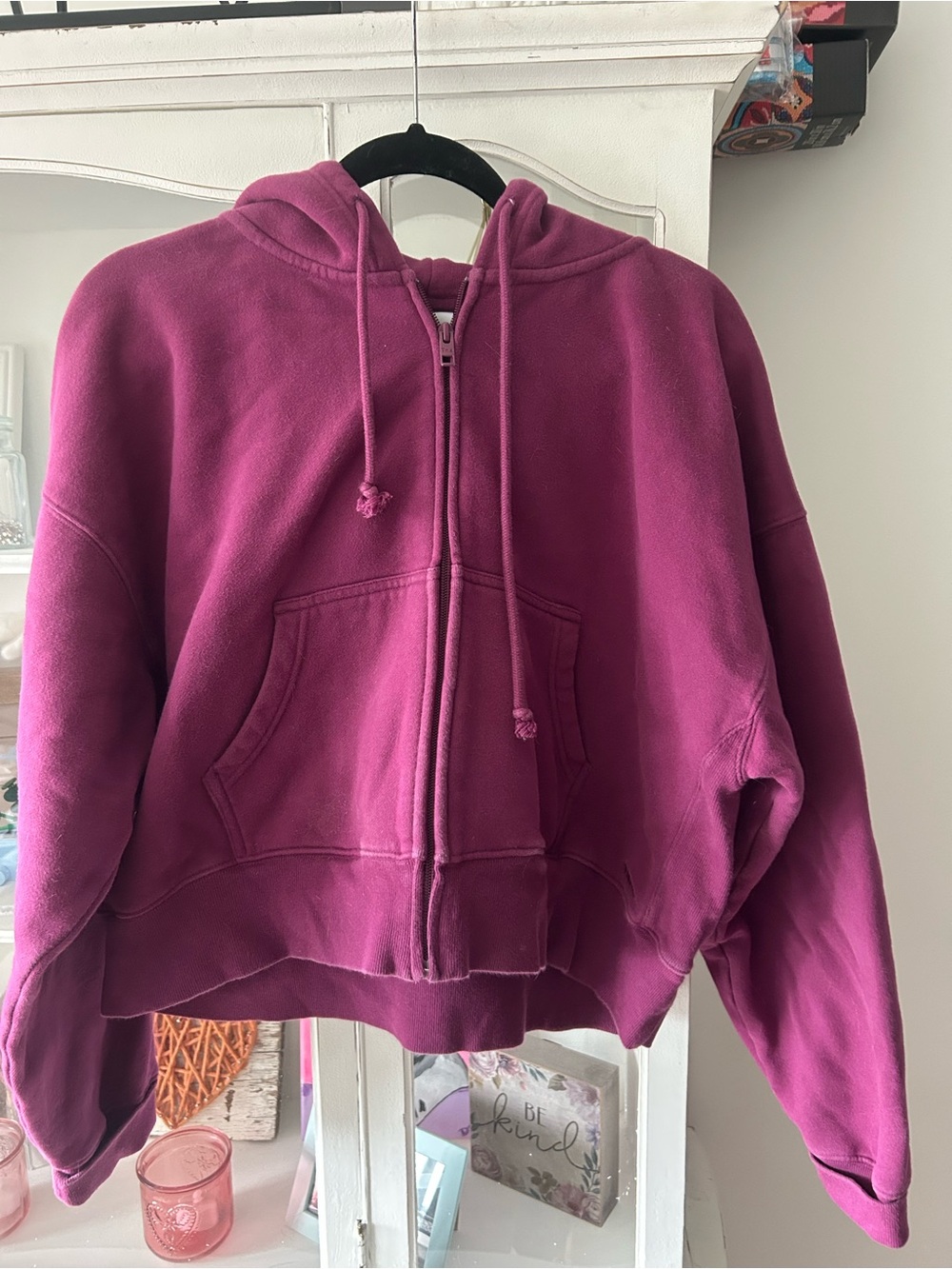 TNA boyfriend fit crop hoodie deep magenta colour